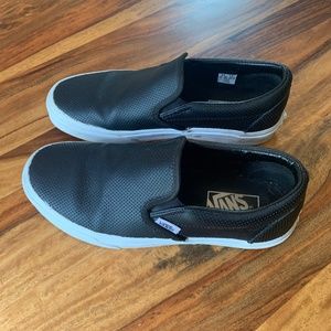 Vans - Classic Slip On black perforated leather sz 6 Men/ 7.5 Women